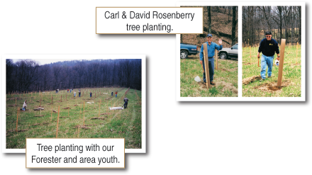 Carl & David Rosenberry planting trees with Forester and area youth.